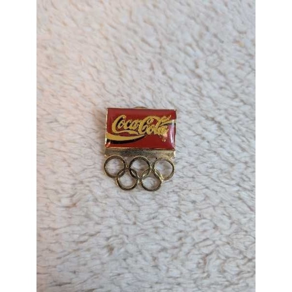 Coca Cola Olympics Pin Vintage‎ 5 Rings Red Gold Collectible